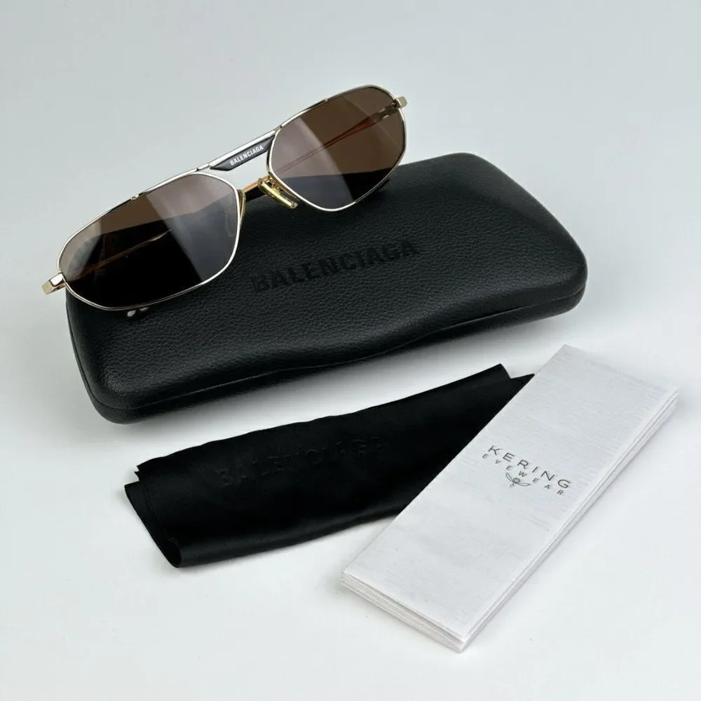 NEW Balenciaga BB0245S 003 Gold Brown Geometric Unisex Sunglasses BB 0245S